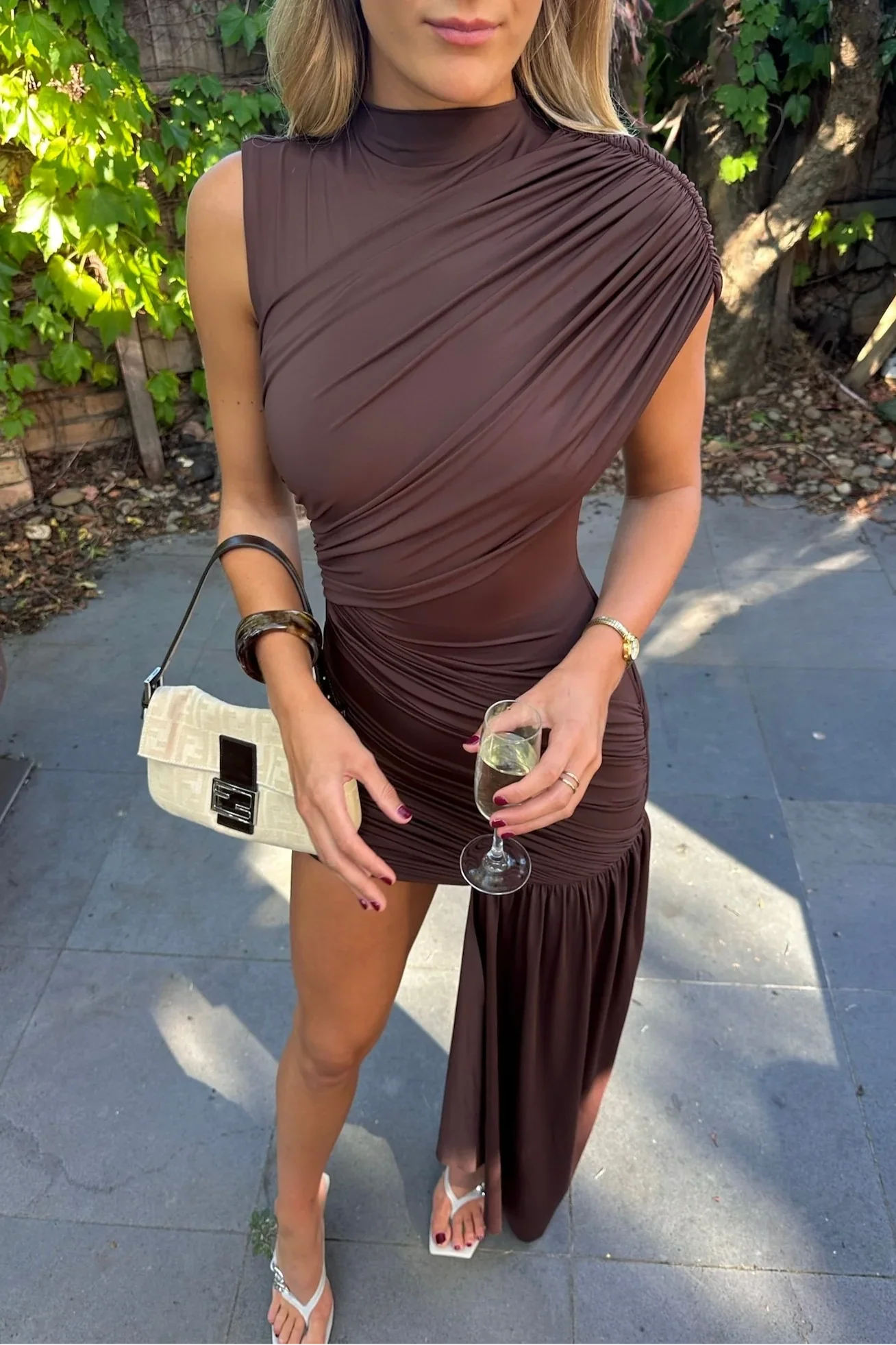high neck ruched mini dress Jenna