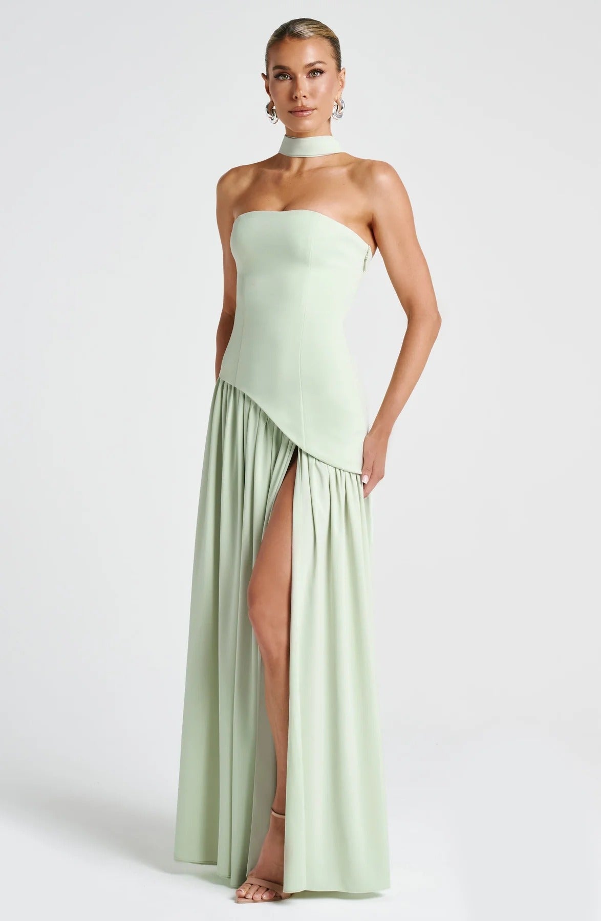 Lucinda | Women's Strapless Maxi Wedding Guest Dress with Scarf