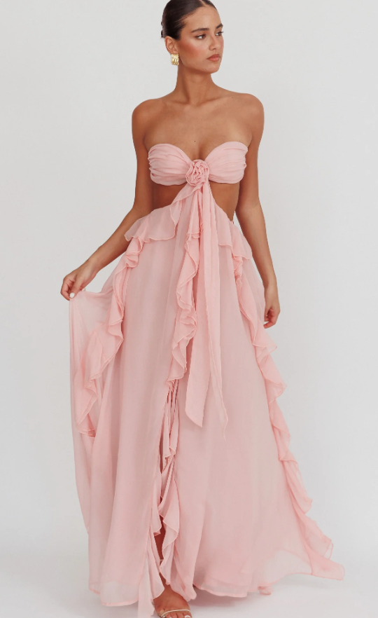 Santiago Cut-Out Ruffle Maxi Dress White