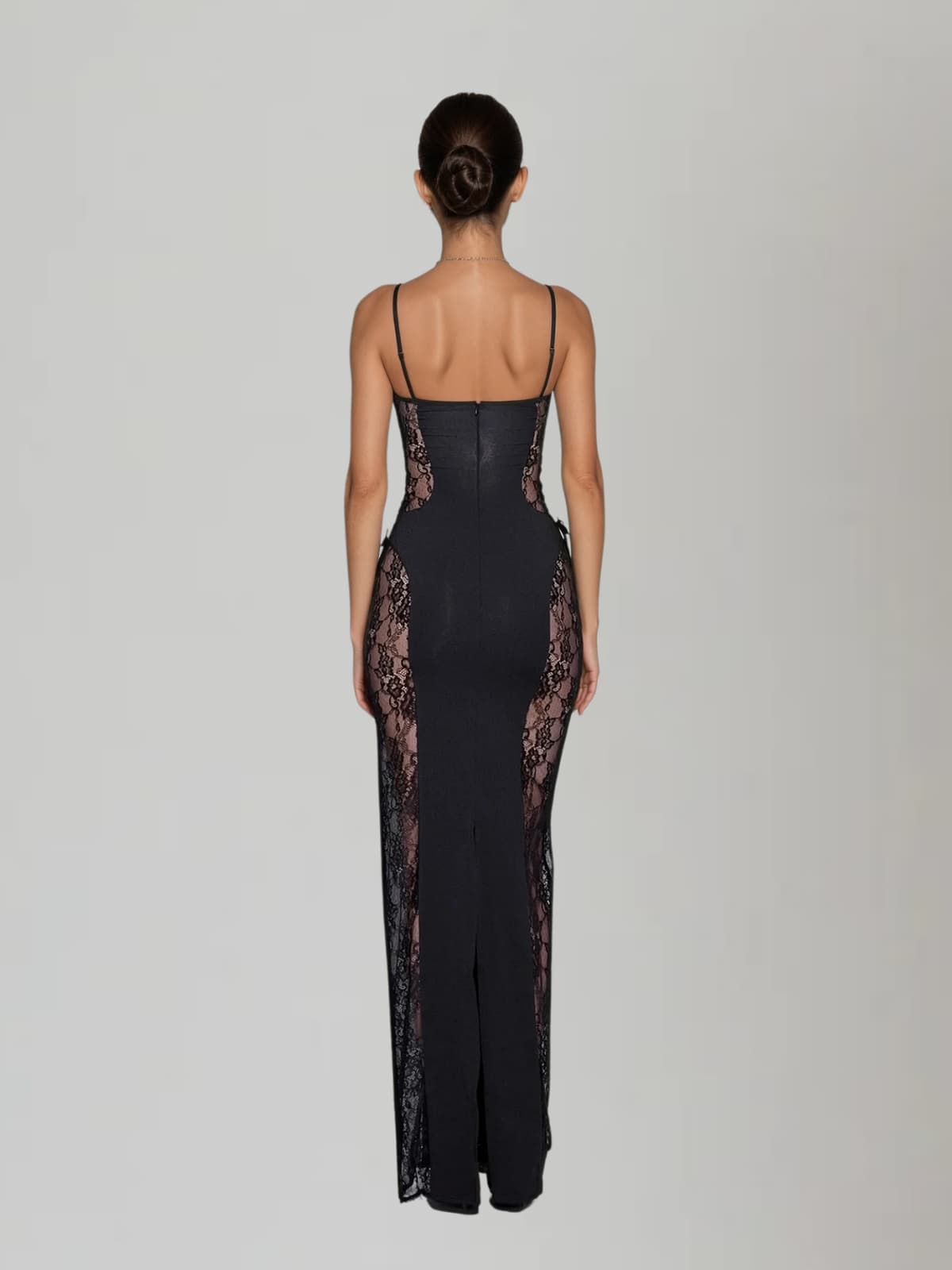 Velyxra Spaghetti Lace Maxi Dress In Black
