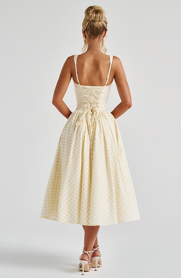 Kaydence | Sleeveless Square-Neckline Gingham Midi Dress