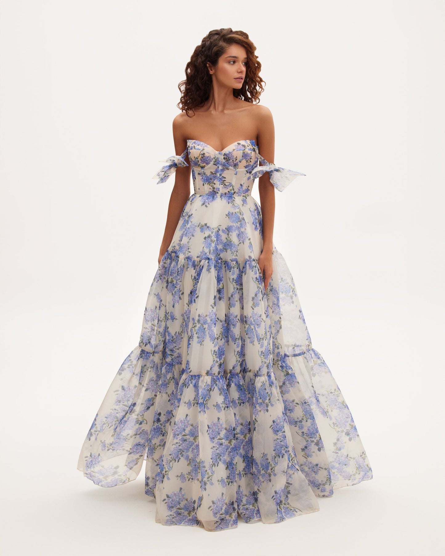 Hydrangea Tender floral maxi tie-strap dress