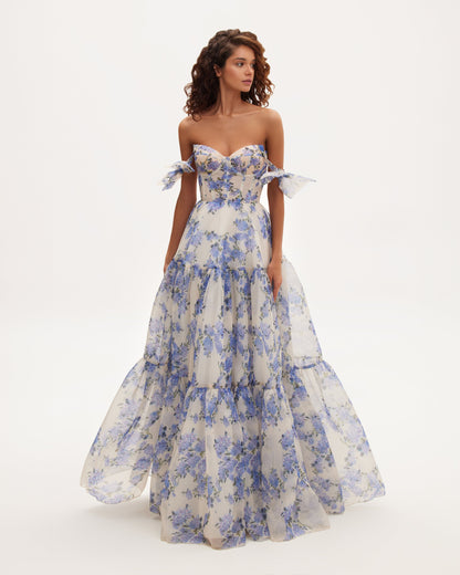 Hydrangea Tender floral maxi tie-strap dress