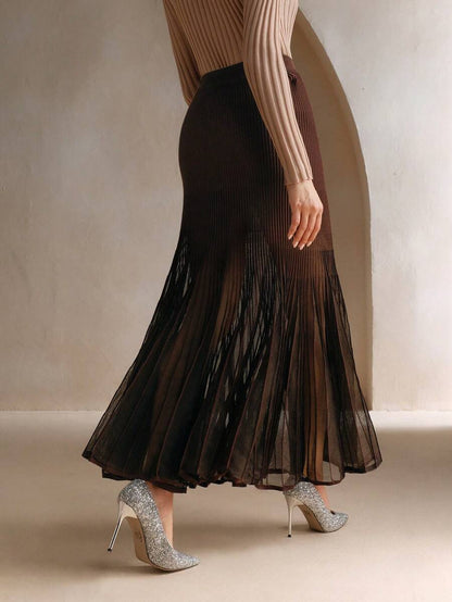 Amara | Sheer Knit Fishtail Maxi Skirt - Coffee Brown detail 5