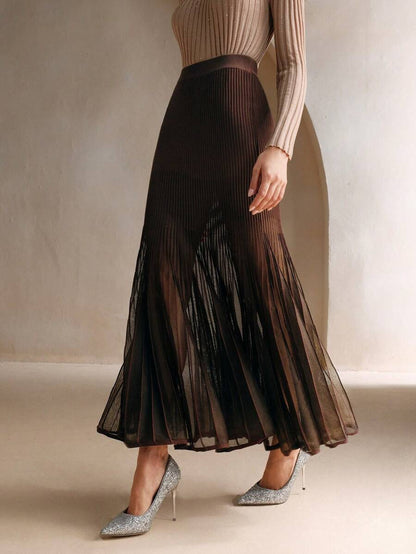 Amara | Sheer Knit Fishtail Maxi Skirt - Coffee Brown detail 8