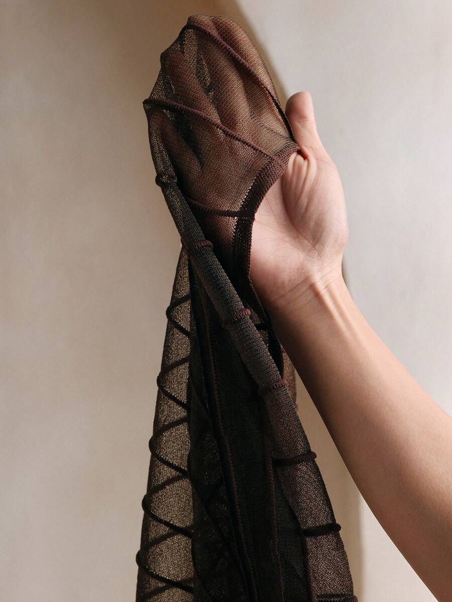 Amara | Sheer Knit Fishtail Maxi Skirt - Coffee Brown detail 9