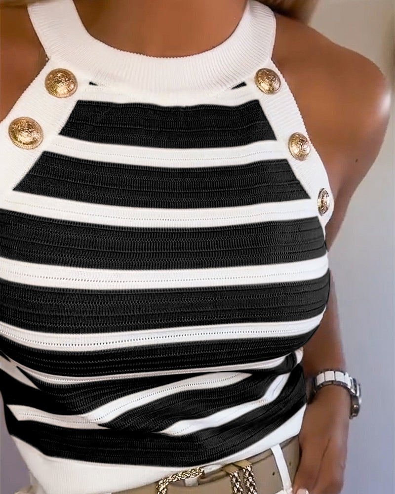 Striped Halter Casual Tank-top