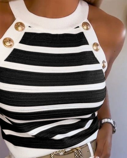Striped Halter Casual Tank-top
