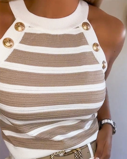 Striped Halter Casual Tank-top