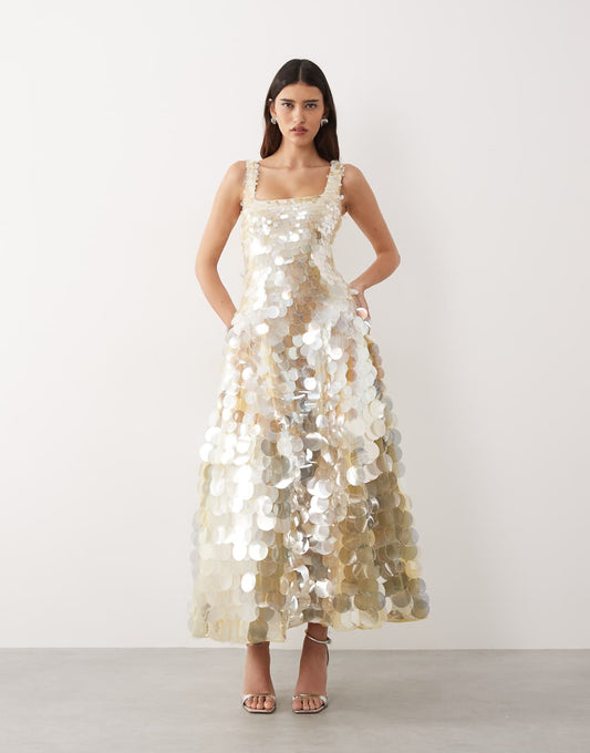 Sienna | Embellished Sequin Midi Dress in Lemon - image 1