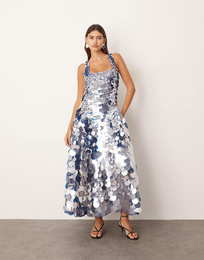 Sienna | Embellished Sequin Midi Dress in Blue - image 1