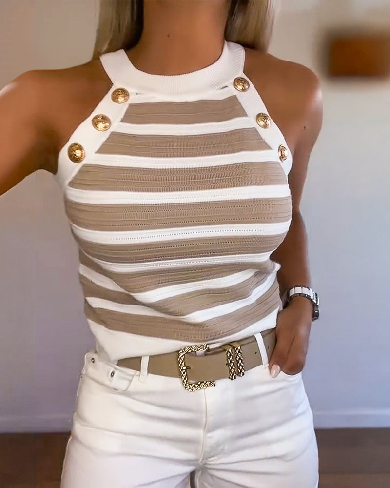Striped Halter Casual Tank-top