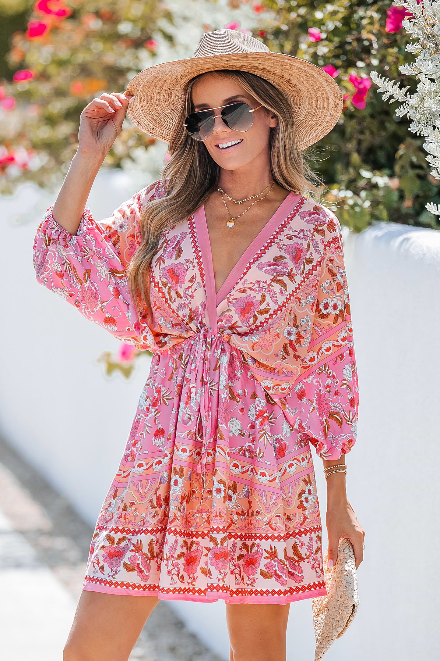 Sienna | Floral Paisley Drawstring Mini Dress - M