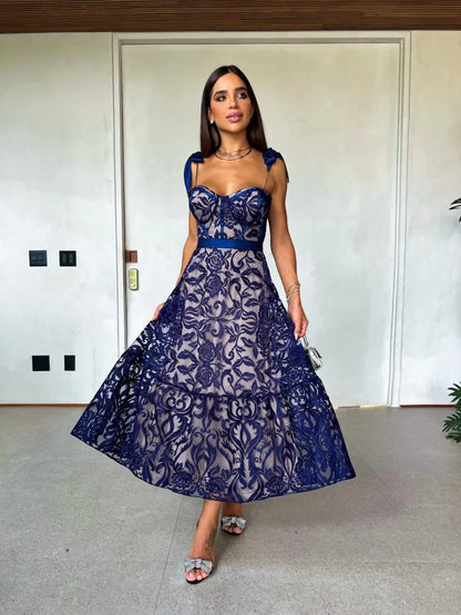 DivaElla™- Embroidered Sling Backless Dress