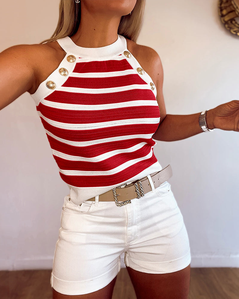 Striped Halter Casual Tank-top