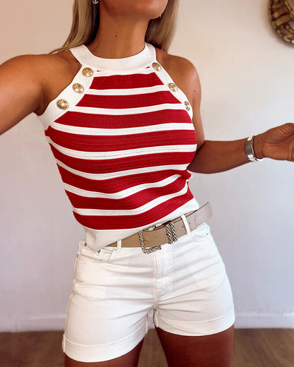 Striped Halter Casual Tank-top