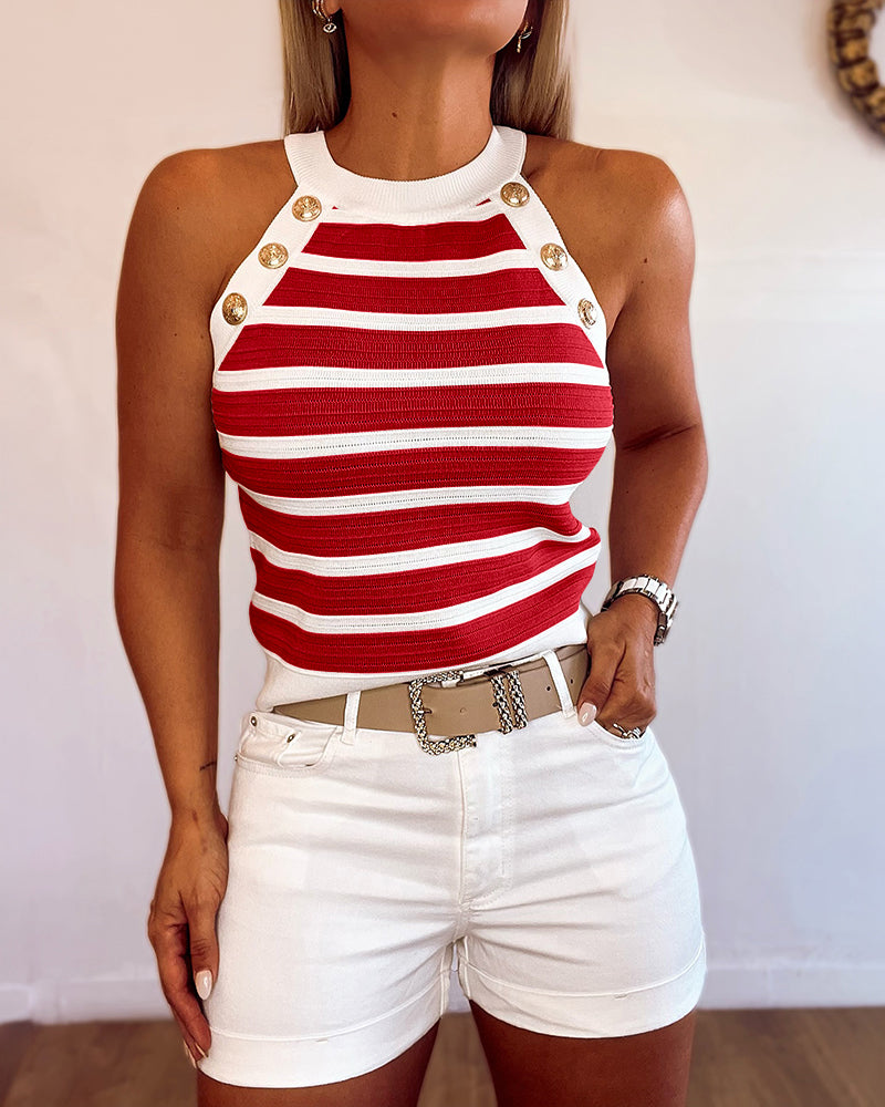 Striped Halter Casual Tank-top