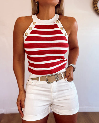 Striped Halter Casual Tank-top