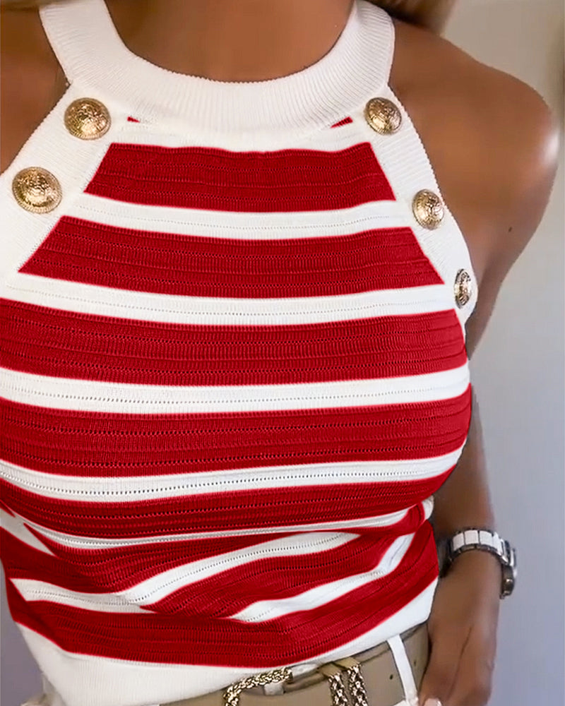 Striped Halter Casual Tank-top