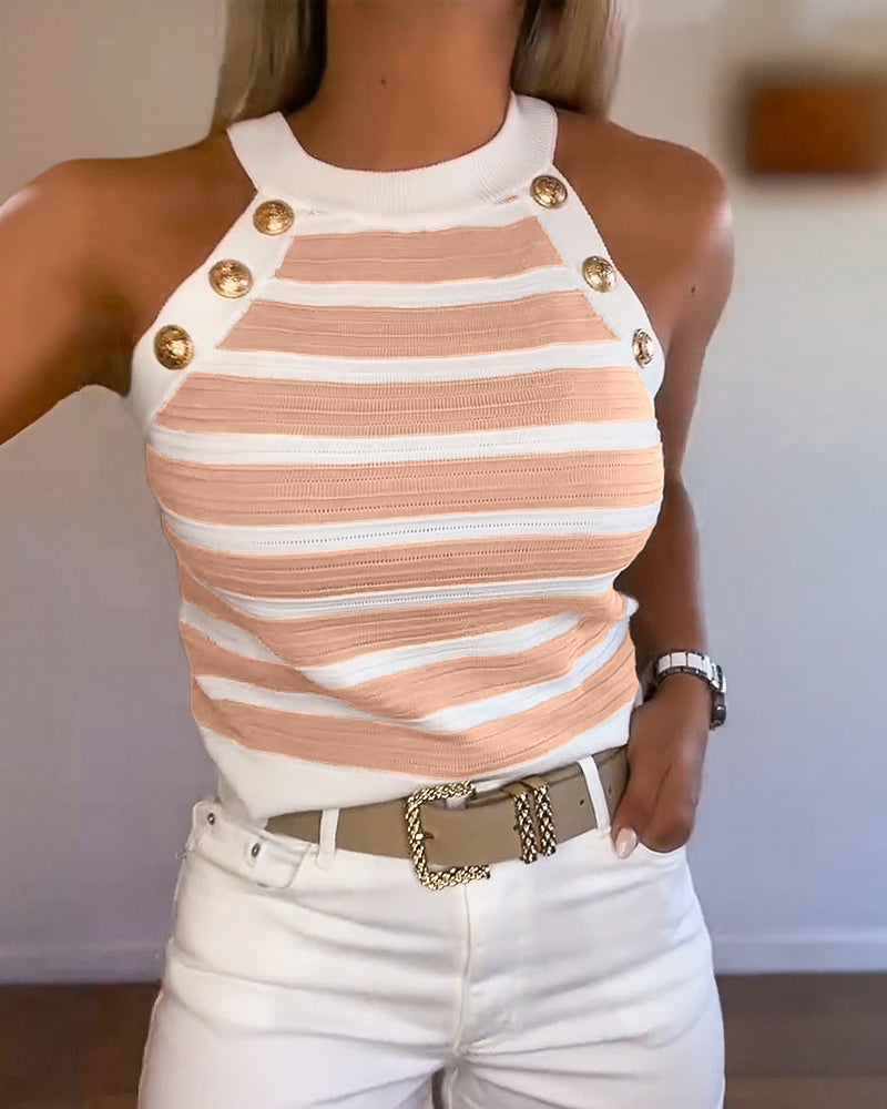 Striped Halter Casual Tank-top