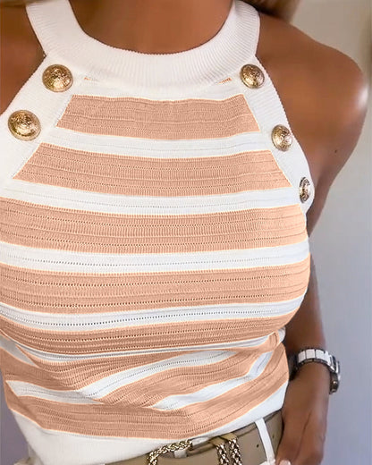 Striped Halter Casual Tank-top