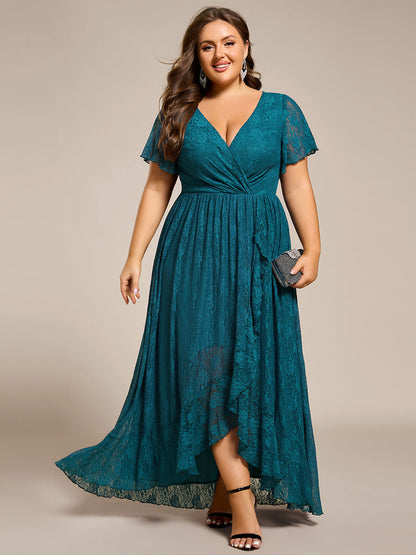 Plus Size Short Sleeve Ruffled Dress