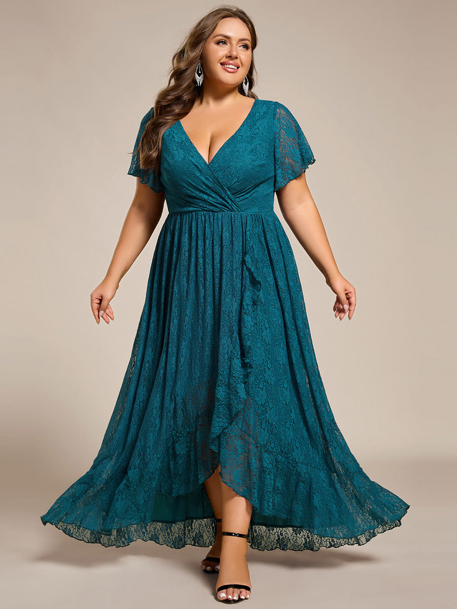 Plus Size Short Sleeve Ruffled Dress