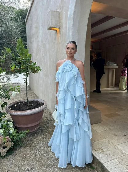 Bellina | Women's Sleeveless Layers Ruffles Maxi Prom Dress