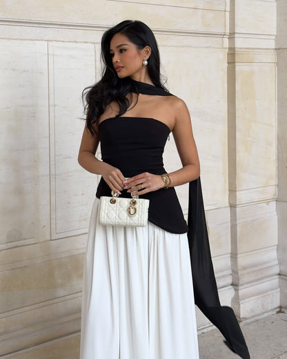 Lucinda | Women's Strapless Maxi Wedding Guest Dress with Scarf