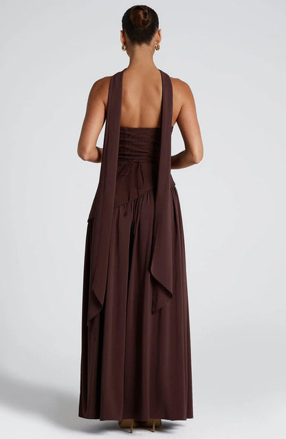 Lucinda | Women's Strapless Maxi Wedding Guest Dress with Scarf