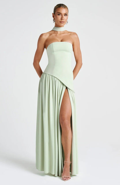 Lucinda | Women's Strapless Maxi Wedding Guest Dress with Scarf