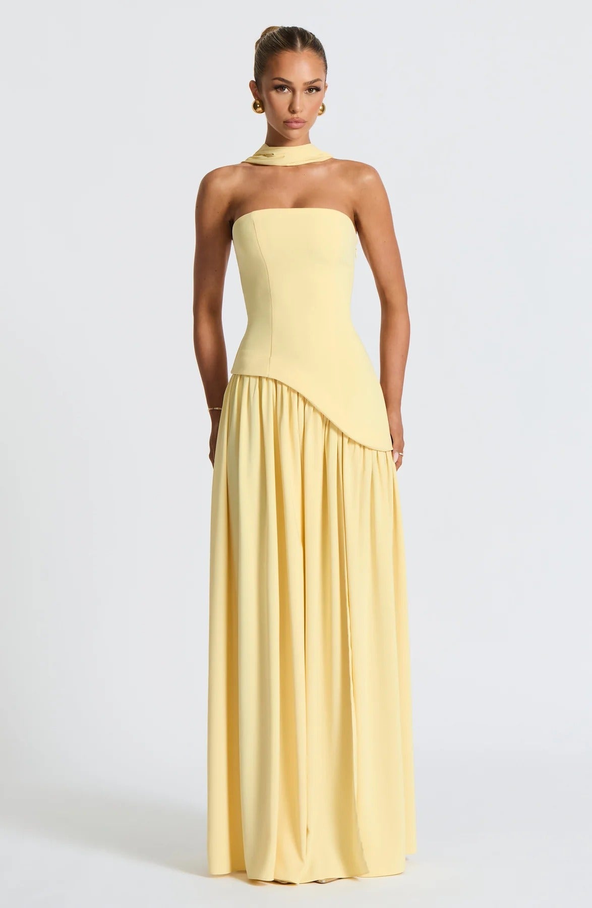 Lucinda | Women's Strapless Maxi Wedding Guest Dress with Scarf