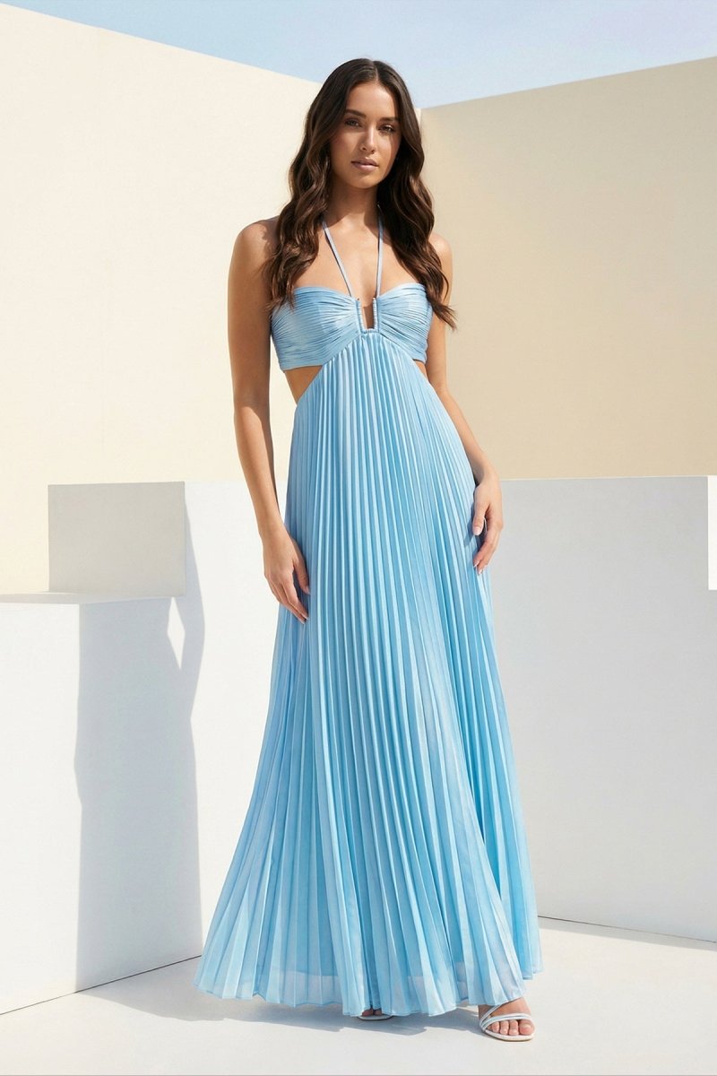 Luella | Women's Halter Pleated Maxi Prom Dress