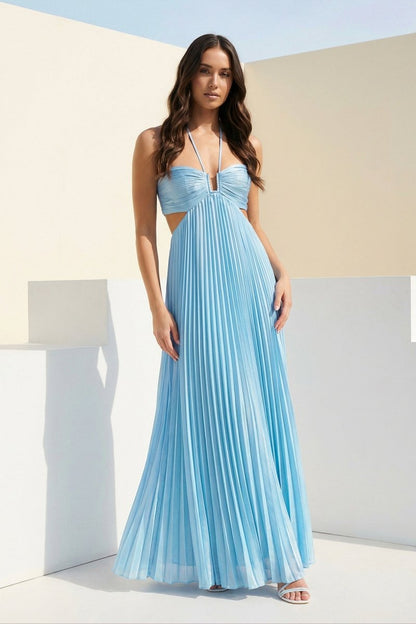 Luella | Women's Halter Pleated Maxi Prom Dress