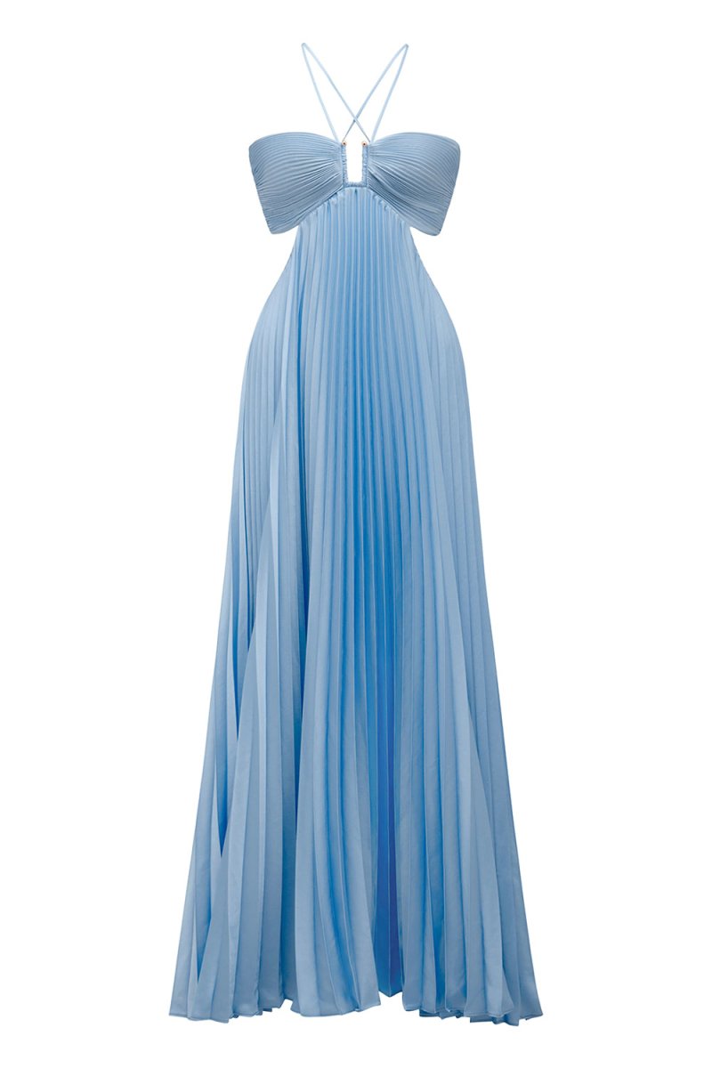 Luella | Women's Halter Pleated Maxi Prom Dress