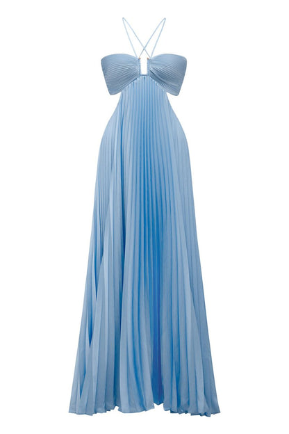 Luella | Women's Halter Pleated Maxi Prom Dress