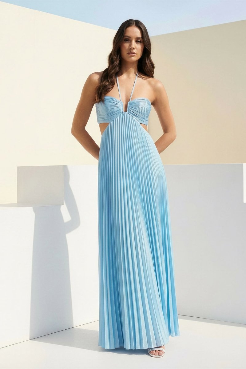 Luella | Women's Halter Pleated Maxi Prom Dress
