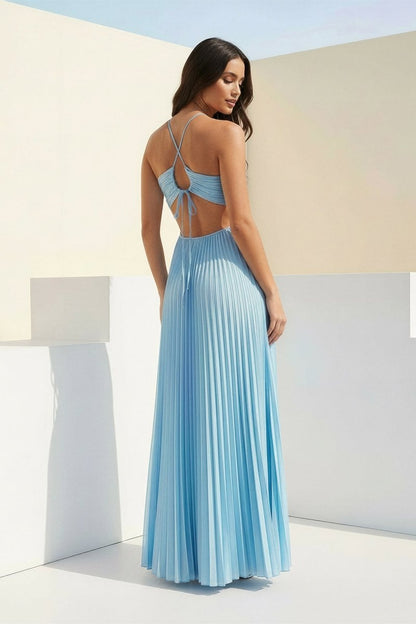 Luella | Women's Halter Pleated Maxi Prom Dress