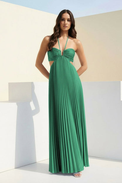 Luella | Women's Halter Pleated Maxi Prom Dress