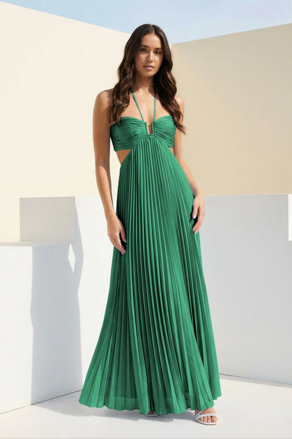 Luella | Women's Halter Pleated Maxi Prom Dress