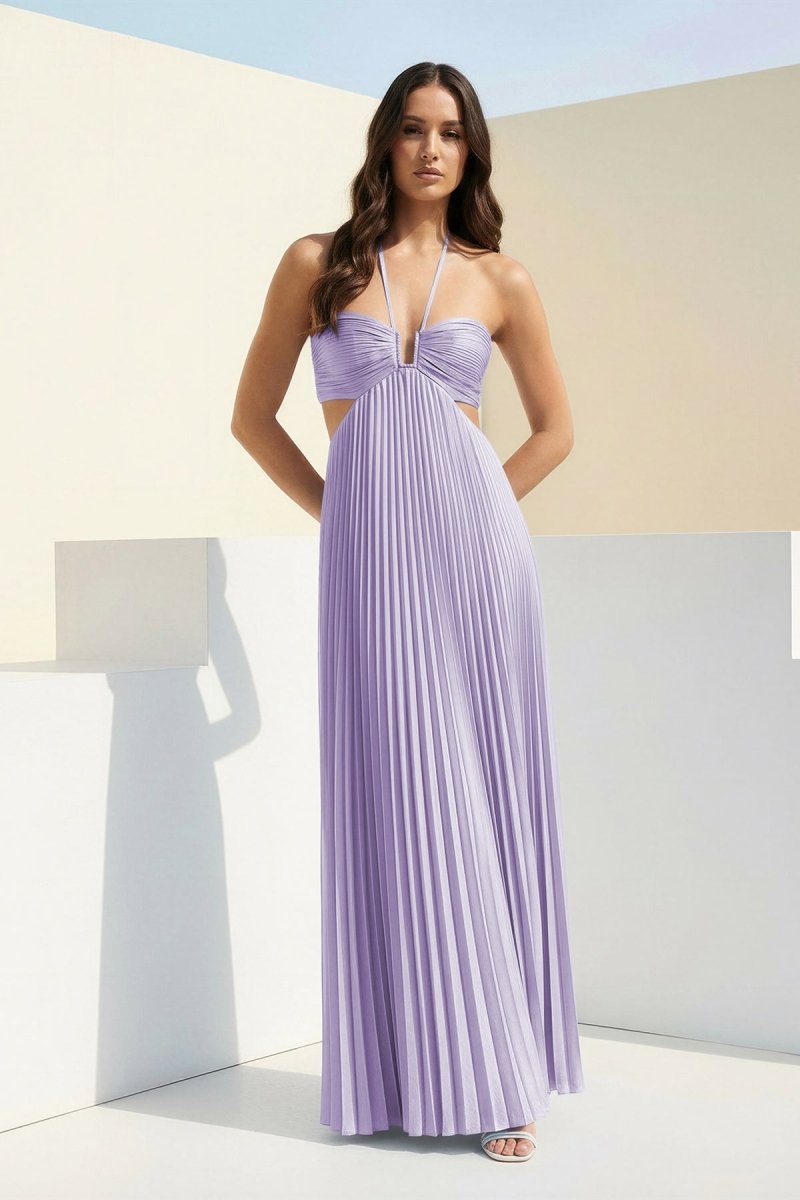 Luella | Women's Halter Pleated Maxi Prom Dress