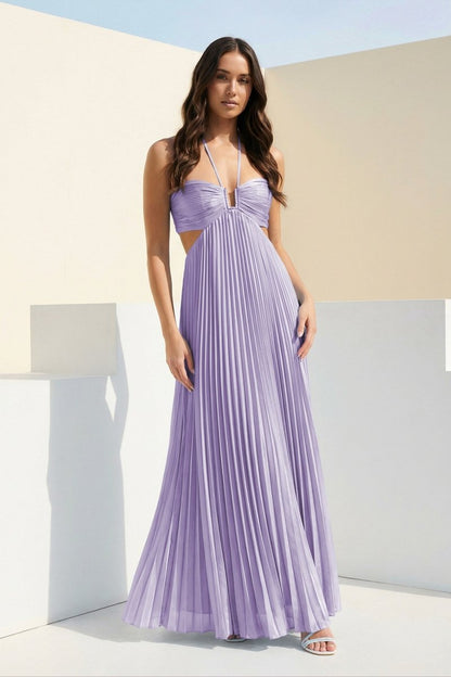Luella | Women's Halter Pleated Maxi Prom Dress