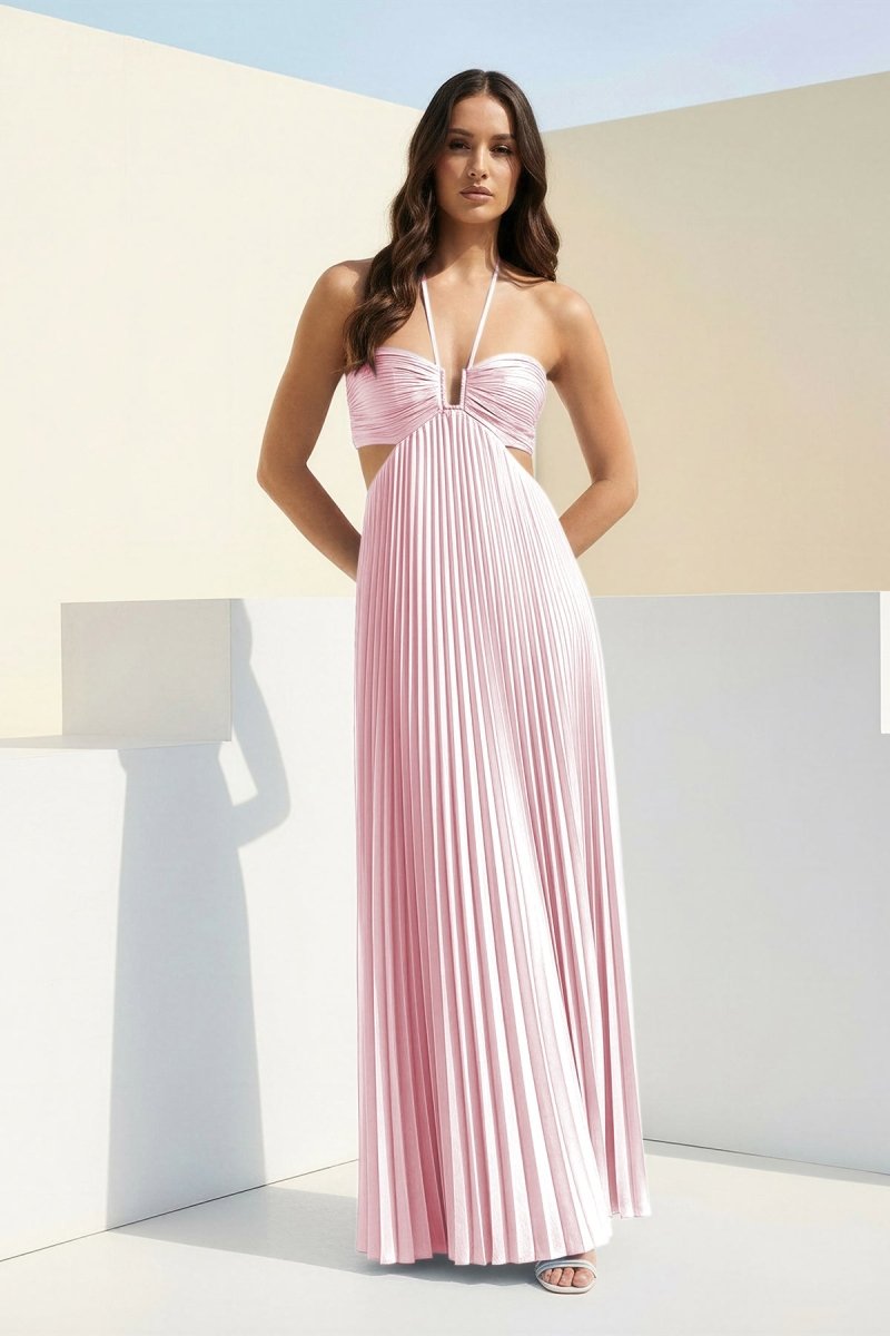 Luella | Women's Halter Pleated Maxi Prom Dress