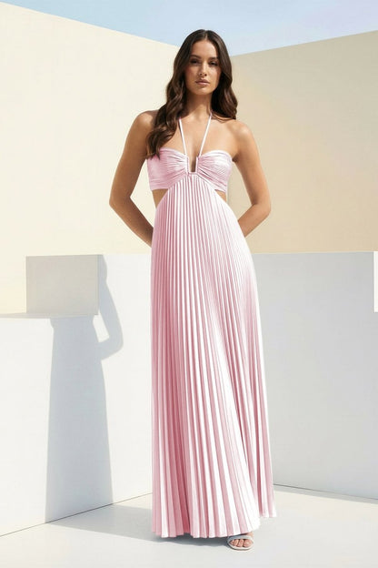 Luella | Women's Halter Pleated Maxi Prom Dress