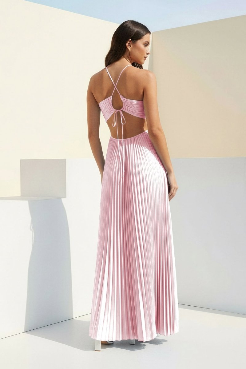 Luella | Women's Halter Pleated Maxi Prom Dress