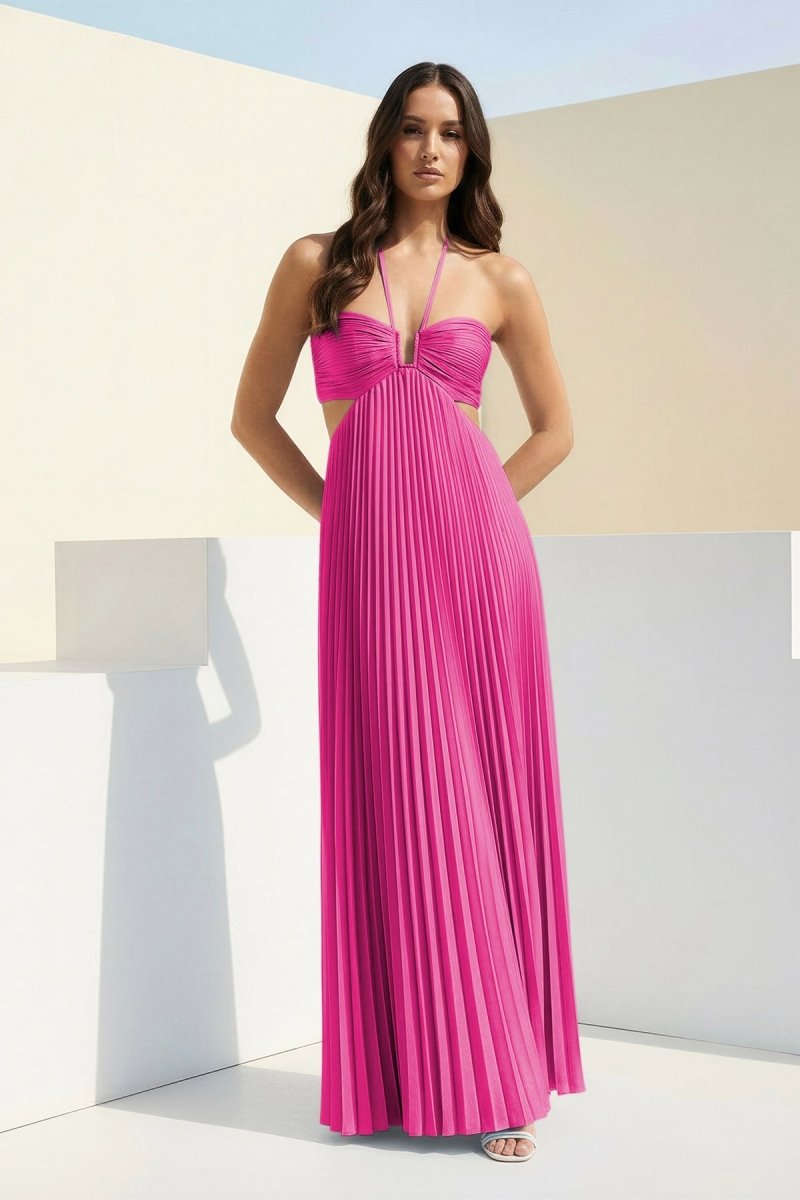 Luella | Women's Halter Pleated Maxi Prom Dress