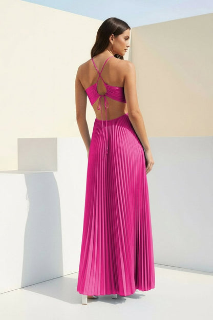 Luella | Women's Halter Pleated Maxi Prom Dress