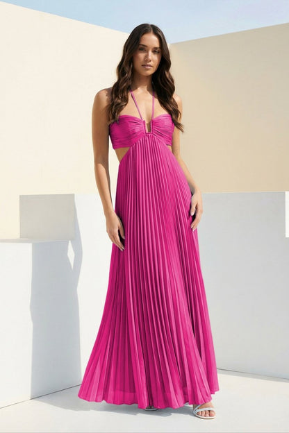 Luella | Women's Halter Pleated Maxi Prom Dress