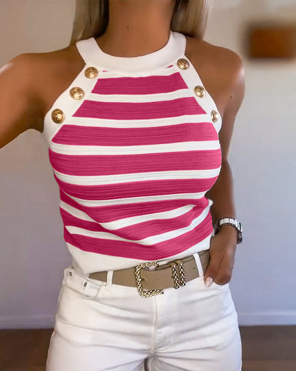 Striped Halter Casual Tank-top