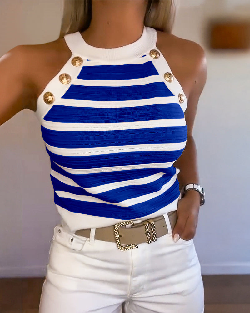 Striped Halter Casual Tank-top